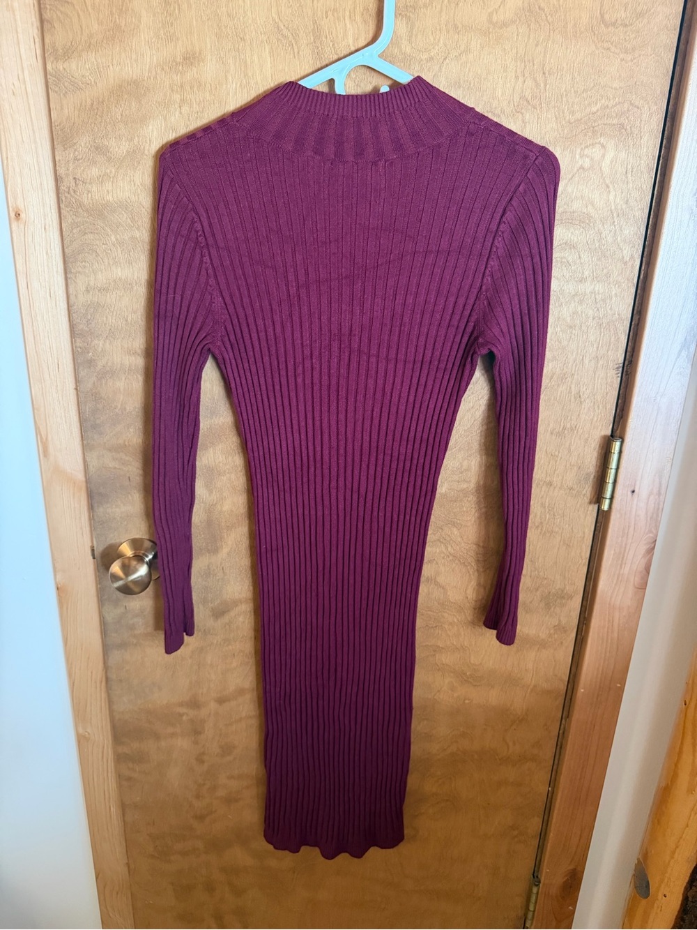 Ribbed Long Sleeve Bodycon Dress - Burgundy - Picture 3 of 5